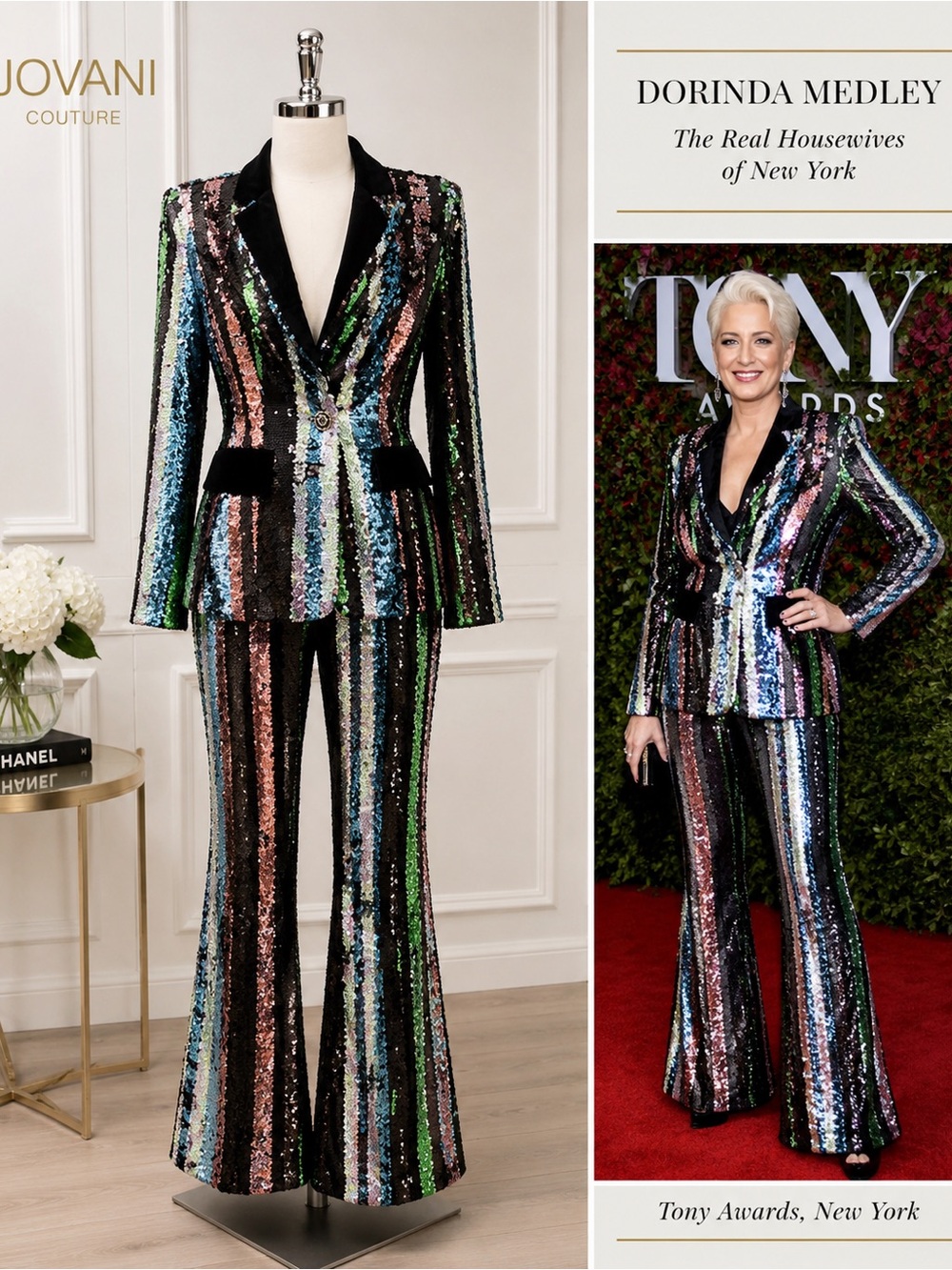 Jovani Multicolor Sequin Blazer & Flared Pants Set